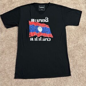 Laos Flag T-Shirt Men size Large Black Tee Short Sleeve Soft Stretchy Top
